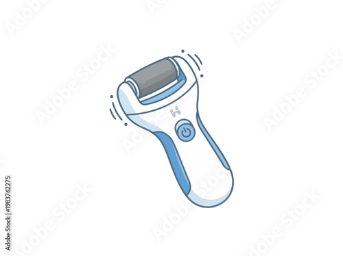 An electric callus remover with a rotating roller head and a power button, illustrated in a simple, clean style on a white background.