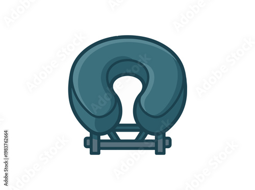 A teal massage table face cradle with a dark gray frame and highlights, rendered in a cartoonish style.