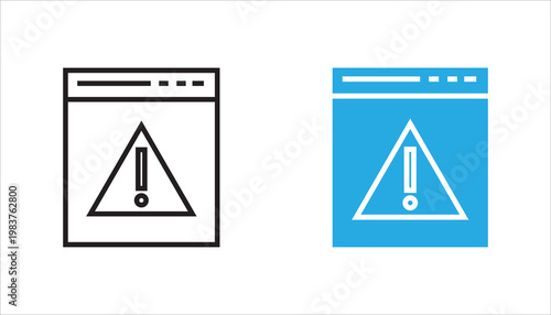 Outline icon of a browser window with warning symbol, representing system errors, alerts, notifications, security issues, and troubleshooting in software or web applications.