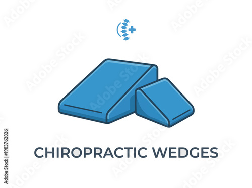 Illustration of two blue chiropractic wedges, one large and one small, designed for spinal adjustments and therapy, with 'CHIROPRACTIC WEDGES' text.