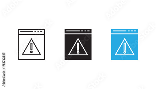Outline icon of a browser window with warning symbol, representing system errors, alerts, notifications, security issues, and troubleshooting in software or web applications.