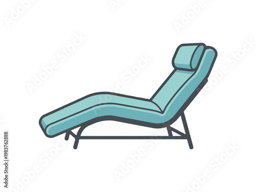A simple, stylized vector illustration of a turquoise blue lounge chair with a headrest, designed for reclining, on a plain white background.