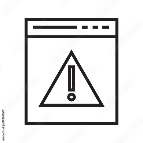 Outline icon of a browser window with warning symbol, representing system errors, alerts, notifications, security issues, and troubleshooting in software or web applications.