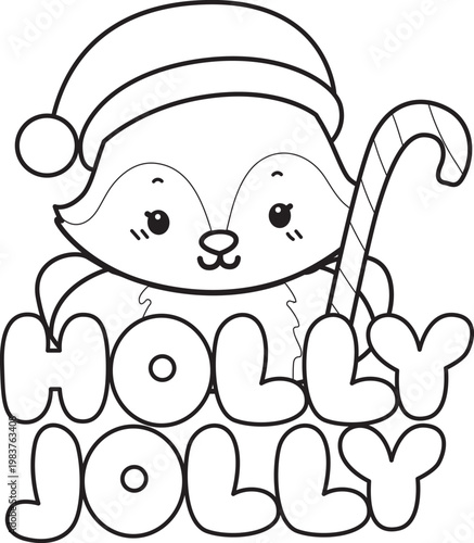 Coloring pages of Cute set of Fox sticker with activity. Outline of Fox with christmas theme