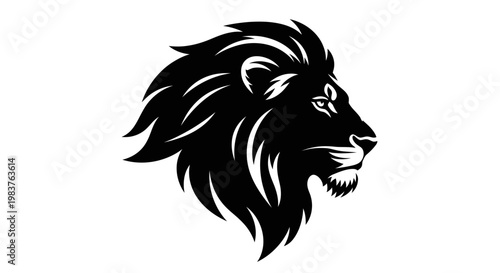 Powerful Black Lion Head Emblem with Majestic Mane and Fierce Gaze