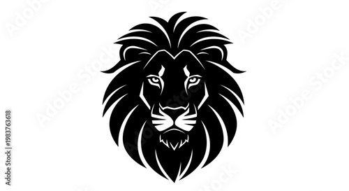Powerful Black Lion Head Icon with Majestic Mane for Graphic Design