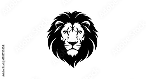 Powerful Black Lion Head Logo Illustration with Fierce Eyes and Mane