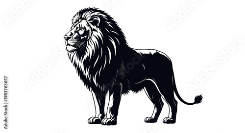 Powerful Black Lion Silhouette Majestic Animal King Illustration