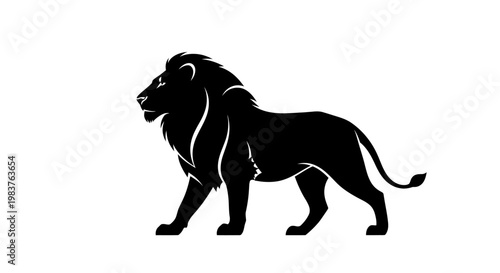 Powerful Black Lion Silhouette Profile Majestic Animal Facing Left