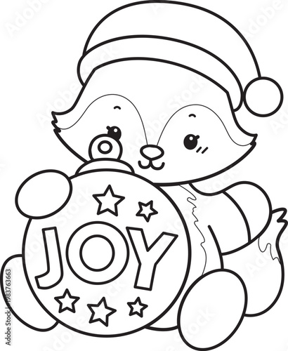 Coloring pages of Cute set of Fox sticker with activity. Outline of Fox with christmas theme