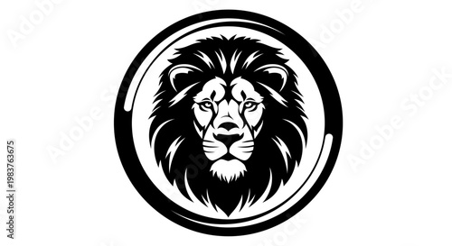 Powerful Lion Head Emblem Logo Design with Intense Gaze Inside Circle