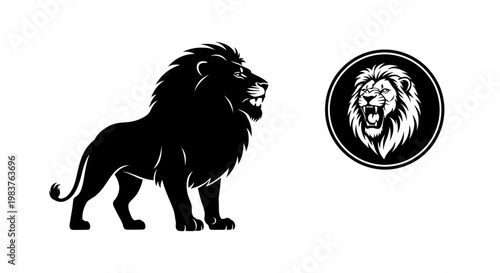 Powerful Lion Silhouette and Roaring Lion Emblem for Business and Lifestyle Branding
