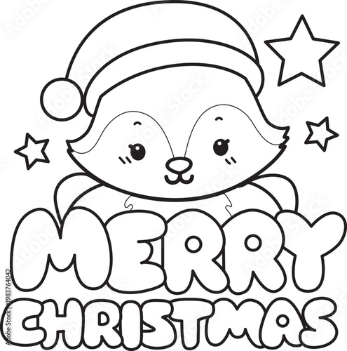 Coloring pages of Cute set of Fox sticker with activity. Outline of Fox with christmas theme