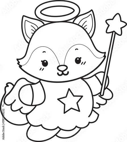 Coloring pages of Cute set of Fox sticker with activity. Outline of Fox with christmas theme