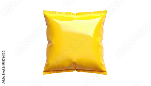 Yellow glossy bag mockup ideal for branding showcasing potato chips or snack packaging against a black background for product display