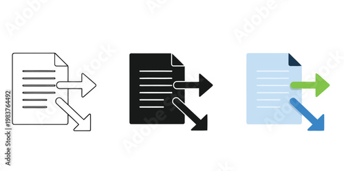 Set of document export icons, outline, glyph and flat style vector illustration of file sharing symbol