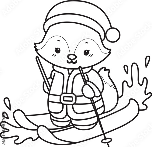 Coloring pages of Cute set of Fox sticker with activity. Outline of Fox with christmas theme
