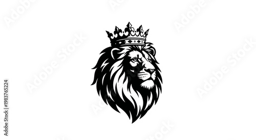 Regal Lion Head Wearing a Crown Symbolizing Power and Authority