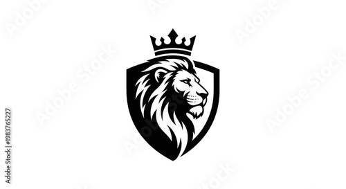 Regal Lion Head Emblem with Crown on Shield Symbolizing Strength and Authority