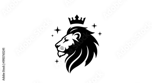 Regal Lion Head with Crown and Stars Symbolizing Power, Majesty, and Strength