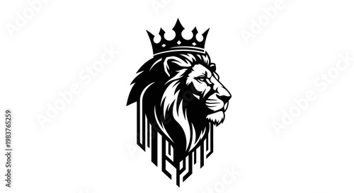 Regal Lion Head with Crown and Geometric Design - A Symbol of Power and Authority