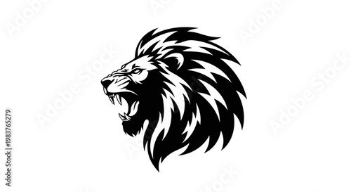Roaring Black Lion Head with Fierce Mane Icon Symbolizing Strength