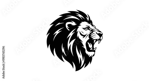 Roaring Lion Head Black and White Silhouette Logo Design