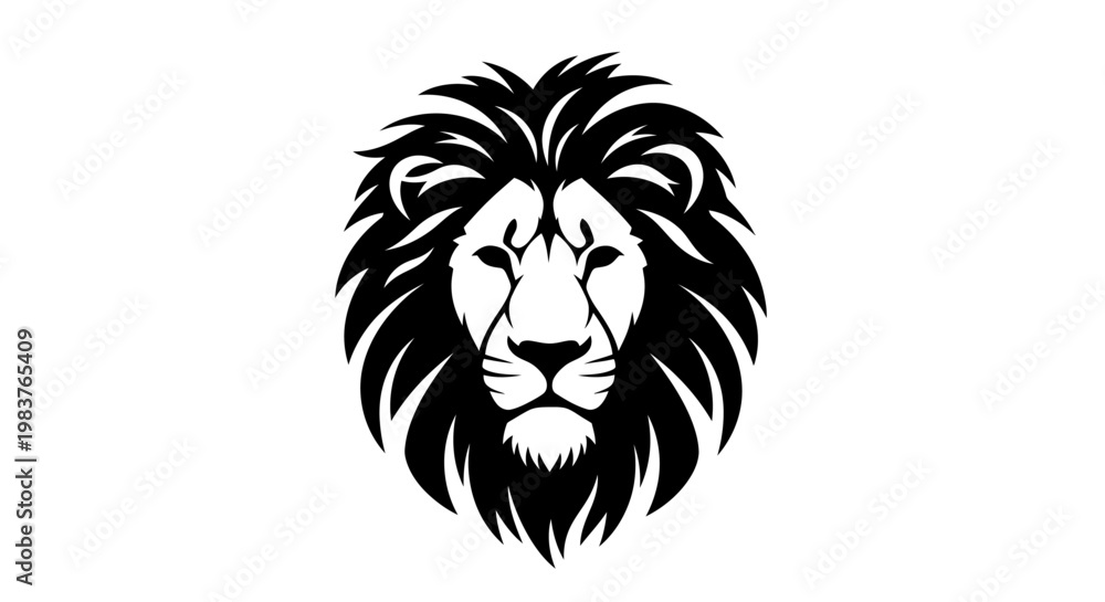 Fototapeta premium Stylized Black Lion Head Symbol Representing Strength and Power Icon