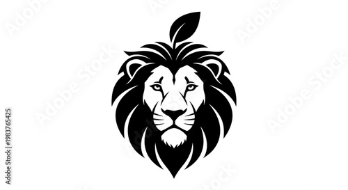 Stylized Black Lion Head Logo with Leaf Symbolizing Strength and Nature