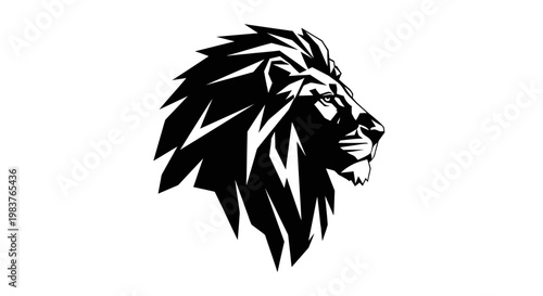 Stylized Black Lion Head Silhouette with Sharp Mane