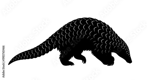 Silhouette of a Pangolin with Scaly Texture and Articulated Limbs