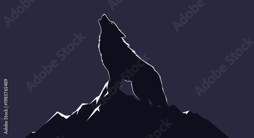 Silhouette Wolf Howling on Mountain Peak Under Dark Sky