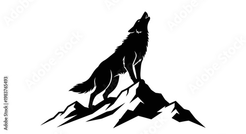 Silhouette of a Wolf Howling on a Mountain Peak