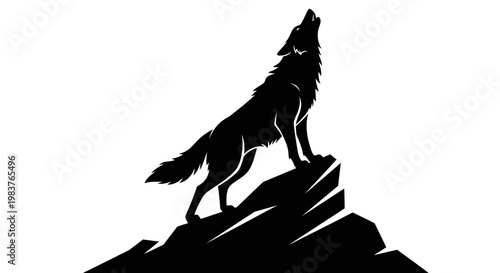 Silhouette of a wolf howling from a rocky outcrop under the night sky