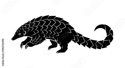 Stylized Black Silhouette of a Pangolin with Scales and Claws