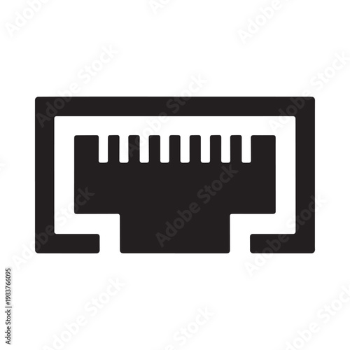 Black and white illustration of a rj45 ethernet port connector