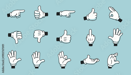 Foto Cartoon Hand Gestures Collection: Thumbs Up, Down, Pointing, OK, Middle Finger,