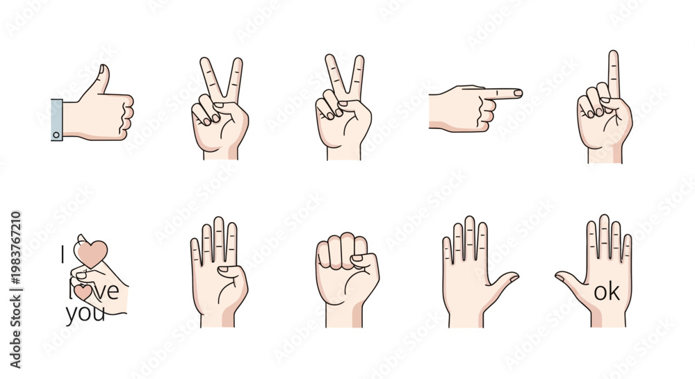 Fototapeta premium Collection of Hand Gestures and Signals