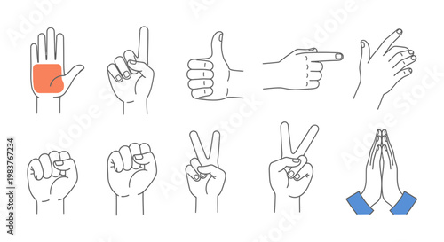 Collection of Hand Gestures and Symbols: Communication Icons