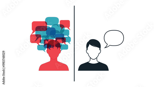 Information Overload vs. Clarity: A visual metaphor contrasting the state of being overwhelmed with excessive data, and the tranquility of clear communication.