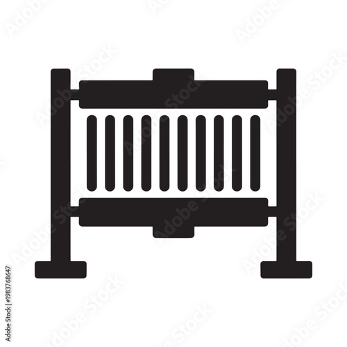 Simple black and white illustration of a baby crib or cot