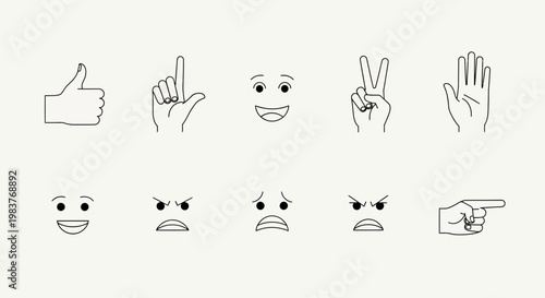 Set of Emoticons and Hand Gestures Icons for Communication and Feedback