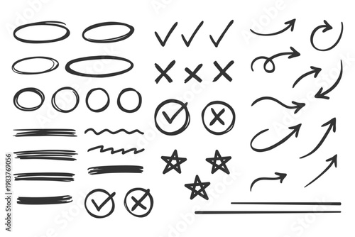 Bild auf Leinwand Hand drawn checkmarks, arrows, and other symbols for design and editing