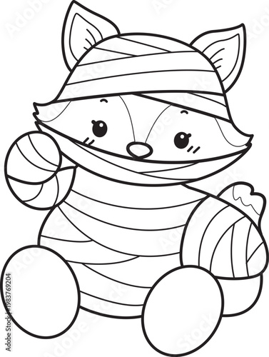 Coloring pages of Cute set of Fox sticker with activity. Outline of Fox with halloween theme
