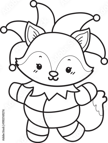 Coloring pages of Cute set of Fox sticker with activity. Outline of Fox with halloween theme