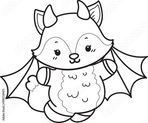 Coloring pages of Cute set of Fox sticker with activity. Outline of Fox with halloween theme