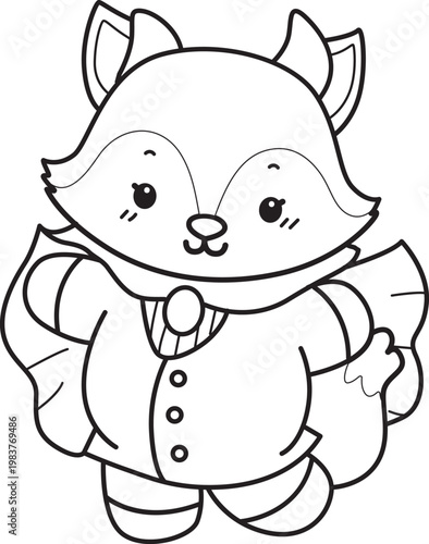Coloring pages of Cute set of Fox sticker with activity. Outline of Fox with halloween theme
