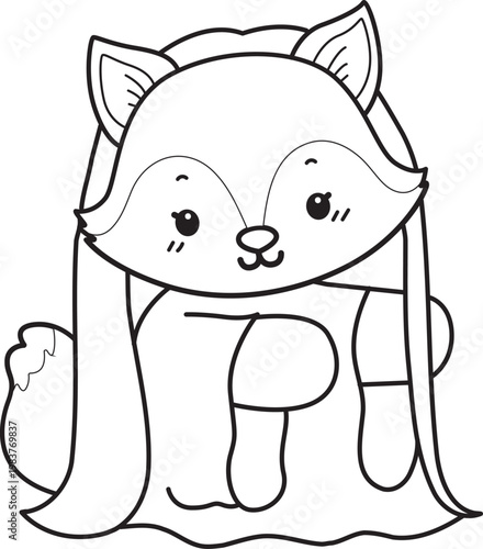 Coloring pages of Cute set of Fox sticker with activity. Outline of Fox with halloween theme