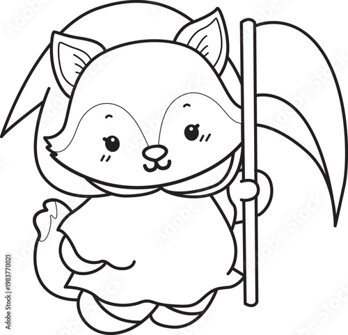 Coloring pages of Cute set of Fox sticker with activity. Outline of Fox with halloween theme