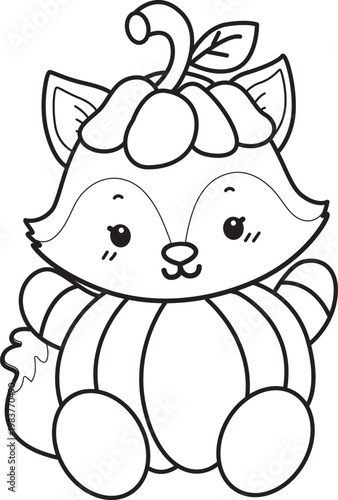 Coloring pages of Cute set of Fox sticker with activity. Outline of Fox with halloween theme